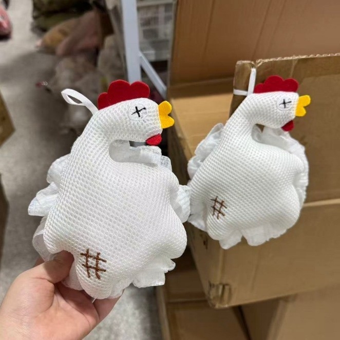 Fürdővirág alakú szivacs durva szemcsés exfoliációval, habosító fürdőeszköz, gyerekeknek csibe dizájnú fürdőlabda