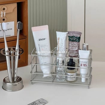 Fogkefetartó UV-sterilizációval, fémből készült fürdőszobai rendező szívókorongos rögzítéssel és lefolyókosárral