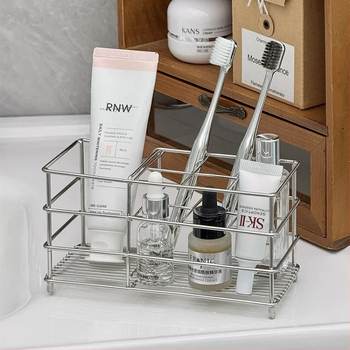 Fogkefetartó UV-sterilizációval, fémből készült fürdőszobai rendező szívókorongos rögzítéssel és lefolyókosárral