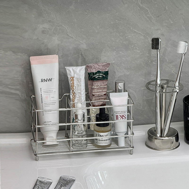 Fogkefetartó UV-sterilizációval, fémből készült fürdőszobai rendező szívókorongos rögzítéssel és lefolyókosárral