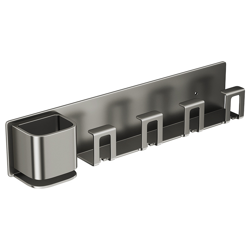 Zidni držač četkice i čaše od Space aluminija, bez bušenja, 1 pretinac