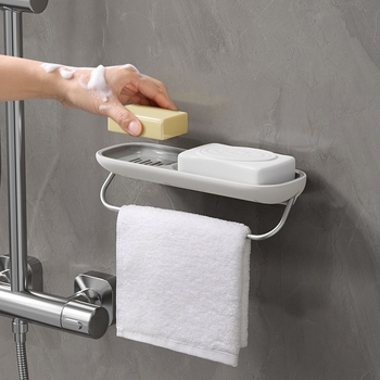 Zidna dvostupanjska posuda za sapun s odvodom, bez bušenja, od ABS aluminijskog legura, s usisnom čašom