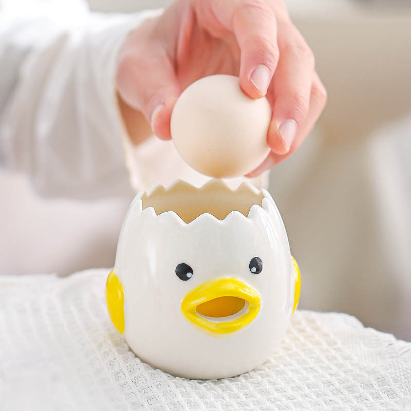 Керамичен разделител за яйчен жълтък и белтък – ръчно рисуван, модерен минималистичен стил, по поръчка