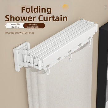 Bez vŕtania skladací sprchový záves a priečka do kúpeľne, vodeodolný a plesňam odolný vysúvací sušič, polyester