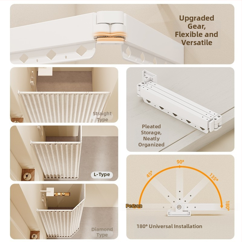 Bez vŕtania skladací sprchový záves a priečka do kúpeľne, vodeodolný a plesňam odolný vysúvací sušič, polyester