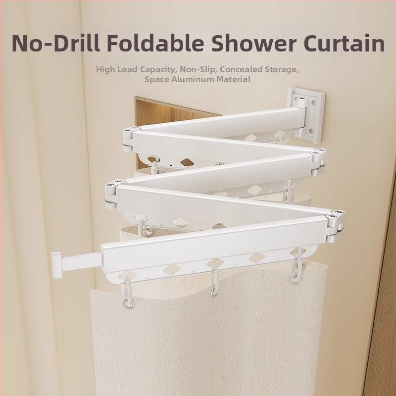 Bez vŕtania skladací sprchový záves a priečka do kúpeľne, vodeodolný a plesňam odolný vysúvací sušič, polyester