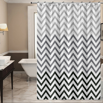 Zuhanyfüggöny – PEVA anyag, fekete-fehér hullám minta, modern minimalista stílus, logó nyomtatás elérhető, testreszabható