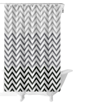 Zuhanyfüggöny – PEVA anyag, fekete-fehér hullám minta, modern minimalista stílus, logó nyomtatás elérhető, testreszabható
