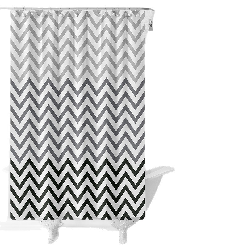 Zuhanyfüggöny – PEVA anyag, fekete-fehér hullám minta, modern minimalista stílus, logó nyomtatás elérhető, testreszabható