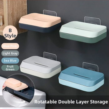 Xingliya plastová mydlová skrinka na stenu bez vŕtania, dvojposchodová odkvapkávacia polica