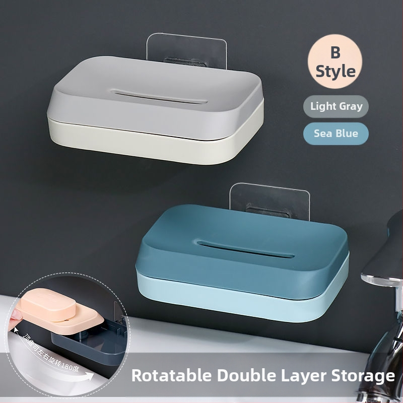 Xingliya plastová mydlová skrinka na stenu bez vŕtania, dvojposchodová odkvapkávacia polica