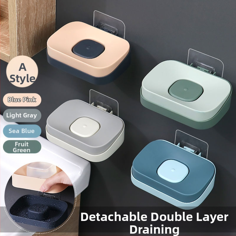 Xingliya plastová mydlová skrinka na stenu bez vŕtania, dvojposchodová odkvapkávacia polica