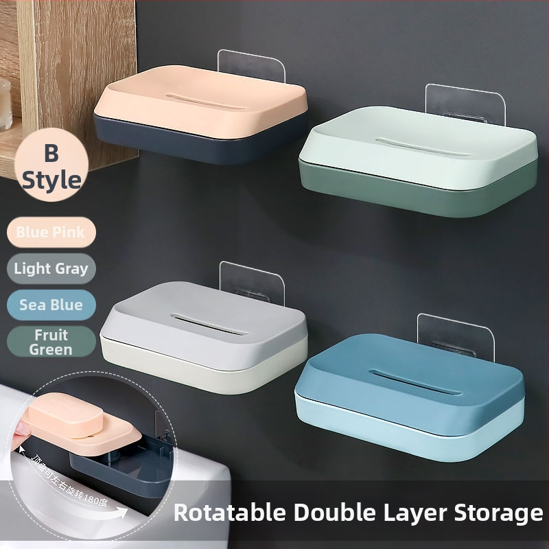 Xingliya plastová mydlová skrinka na stenu bez vŕtania, dvojposchodová odkvapkávacia polica