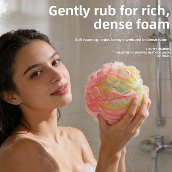 Velika četverobojna lopta za kupanje s pjenušavom loofom i piling ručnikom, mekana i izdržljiva