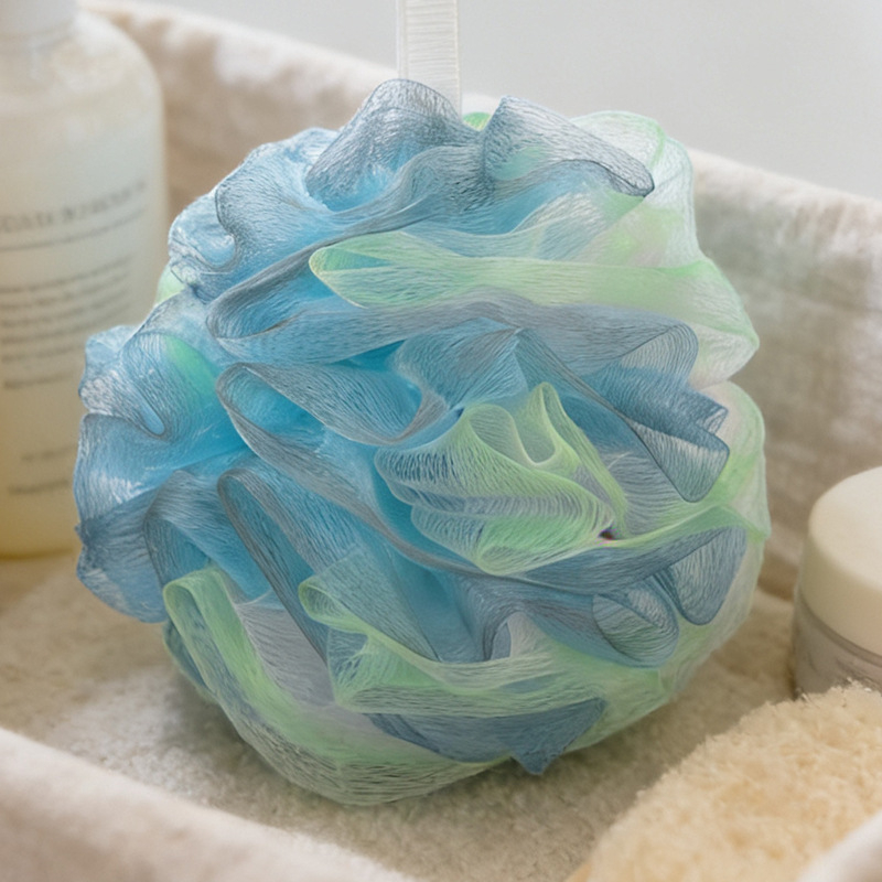 Velika četverobojna lopta za kupanje s pjenušavom loofom i piling ručnikom, mekana i izdržljiva