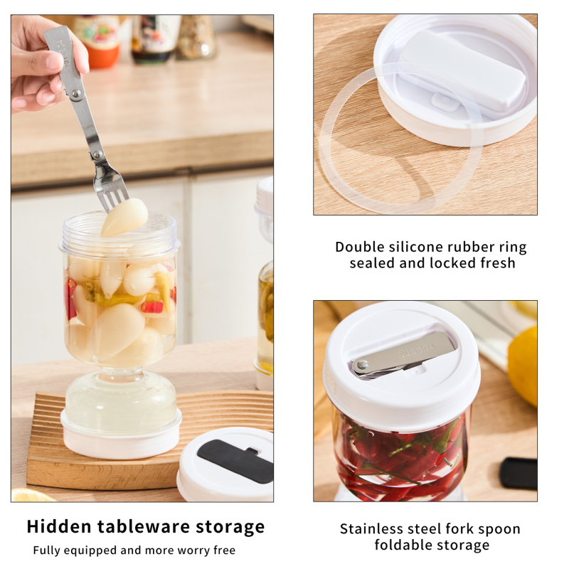 Set de ustensile de bucătărie cu borcan pentru murături, separare umedă–uscată și furculiță (stil modern minimalist, plastic, lansare vara 2020)