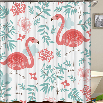 Tuš zavjesa od poliestera s flamingo printom, flamingo stil, tiskano logo, Chenxi Textile marka
