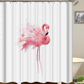 Tuš zavjesa od poliestera s flamingo printom, flamingo stil, tiskano logo, Chenxi Textile marka