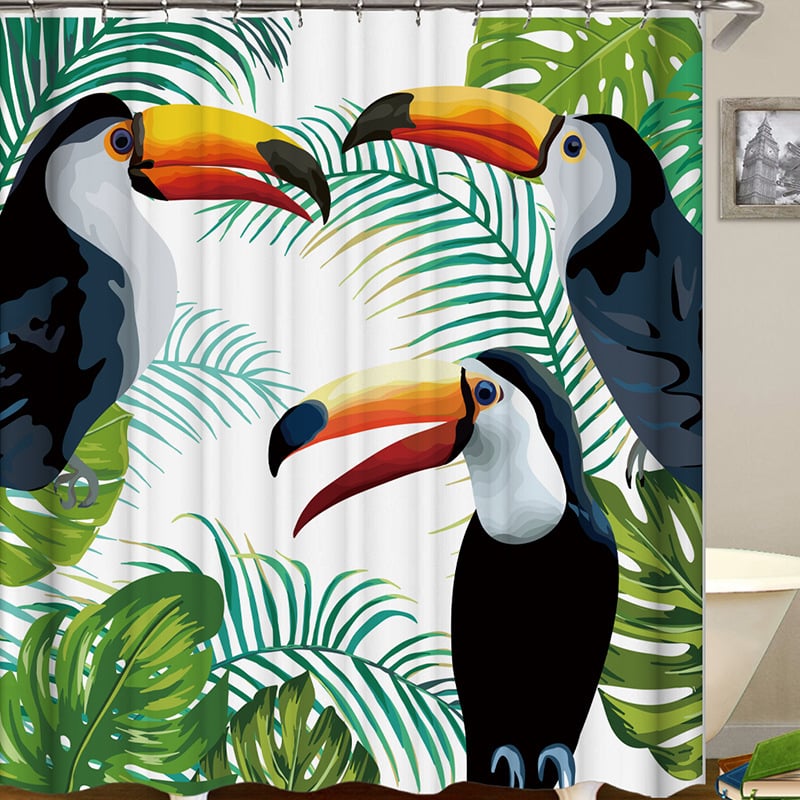 Tuš zavjesa od poliestera s flamingo printom, flamingo stil, tiskano logo, Chenxi Textile marka