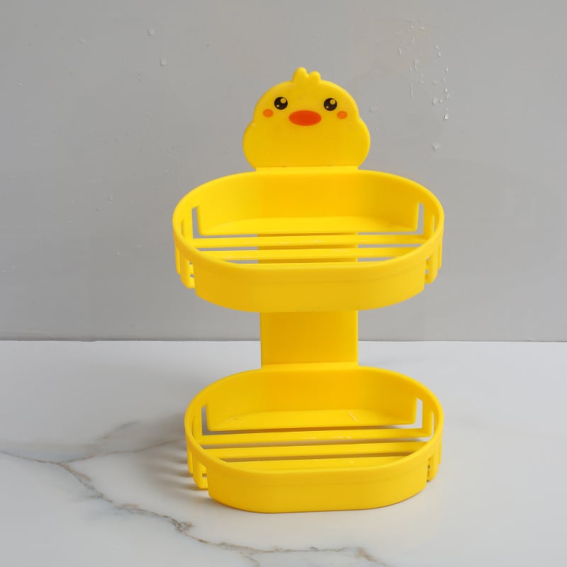 Suport săpun dublu pentru baie, din plastic, cu ventuză, rață galbenă desen animat