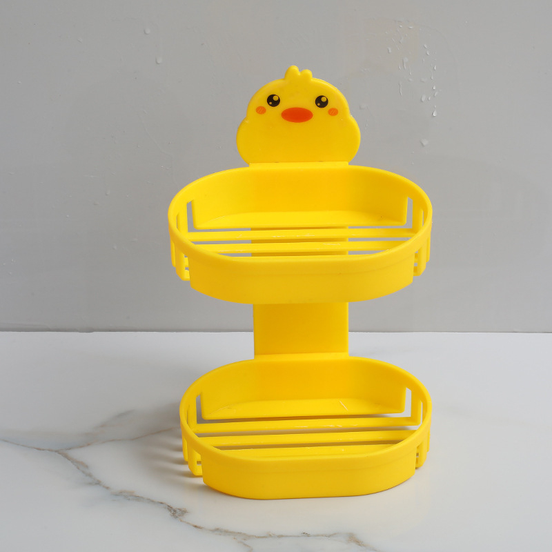 Suport săpun dublu pentru baie, din plastic, cu ventuză, rață galbenă desen animat