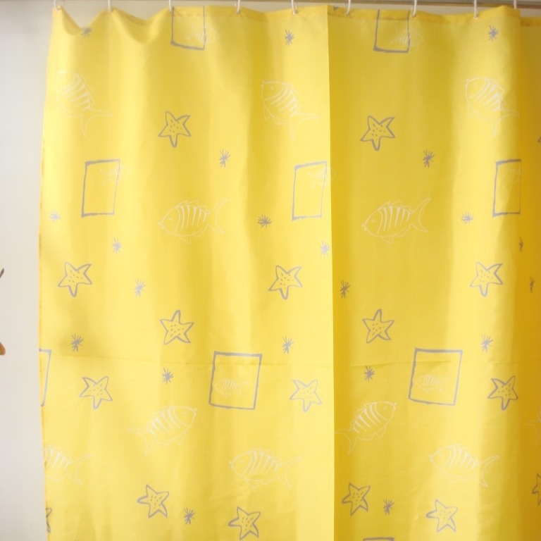 Žuta zavjesa za tuš s motivom podmorja, debeli vodootporni poliester za kupaonicu
