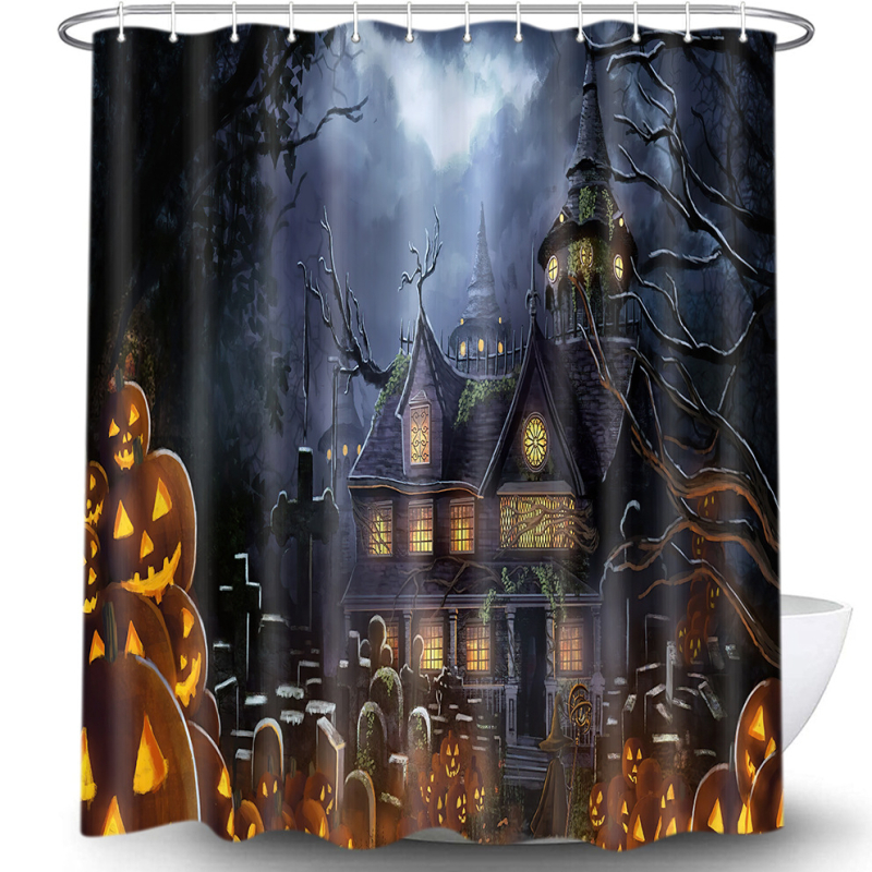 Zavjesa za tuširanje s Halloween motivom tikve (Materijal: Poliester; Vzor: Halloween; Prilagodba loga; Prilagodba uz model)