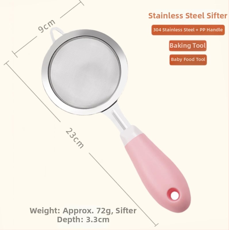 Filtru din oțel inoxidabil pentru hrana de bebeluși și separarea albușului — 304 oțel inoxidabil, mâner din plastic, rezistență la temperaturi înalte