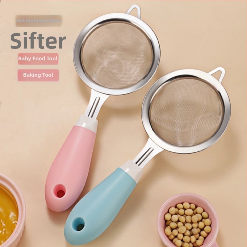 Filtru din oțel inoxidabil pentru hrana de bebeluși și separarea albușului — 304 oțel inoxidabil, mâner din plastic, rezistență la temperaturi înalte