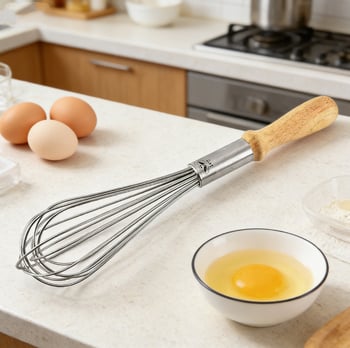 Pjenjača za jaja od nehrđajućeg čelika s drvenom drškom – ručna, moguć otisak loga, bez električne energije (nehrđajući čelik; drvena drška; ručna; moguć otisak loga; bez električne energije)