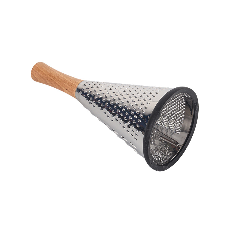 Naribac za sir i povrće s drvenim držalom – konusnog oblika od nehrđajućeg čelika, ručni rad, višenamjenski kuhinjski alat