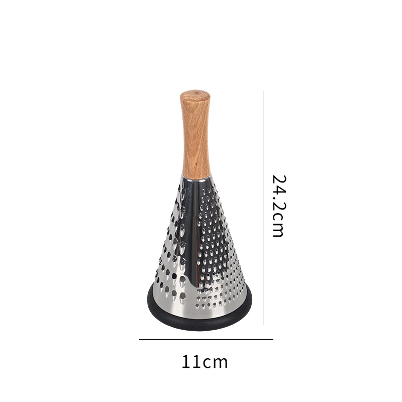 Naribac za sir i povrće s drvenim držalom – konusnog oblika od nehrđajućeg čelika, ručni rad, višenamjenski kuhinjski alat