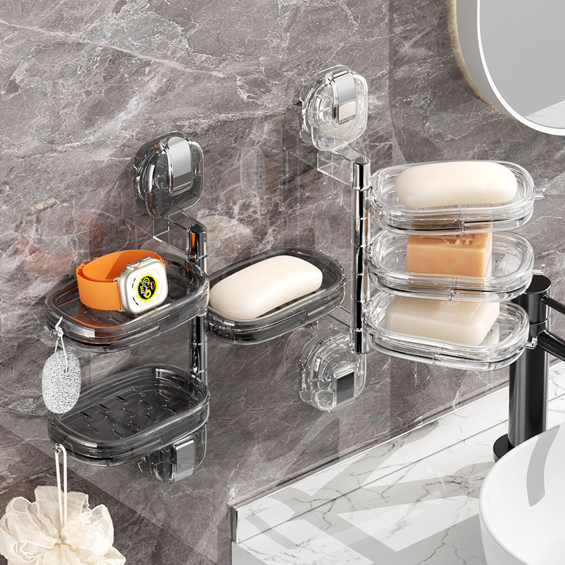 Forgatható szappontartó falra szerelve, szívófejű, csöpögtetővel, fúrás nélkül