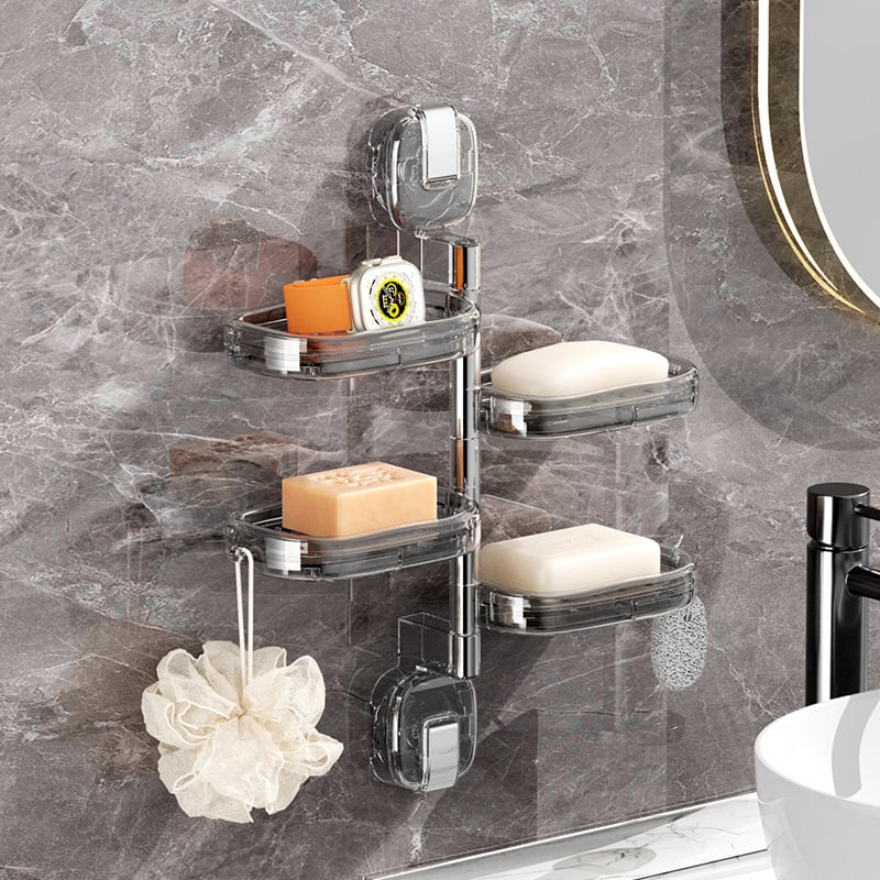 Forgatható szappontartó falra szerelve, szívófejű, csöpögtetővel, fúrás nélkül