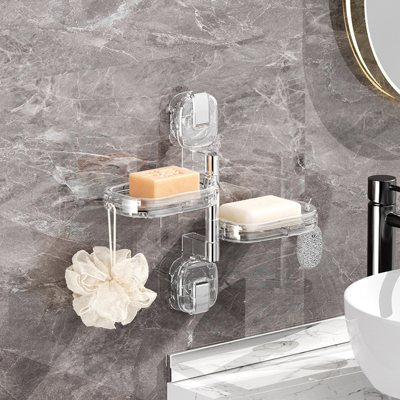 Forgatható szappontartó falra szerelve, szívófejű, csöpögtetővel, fúrás nélkül