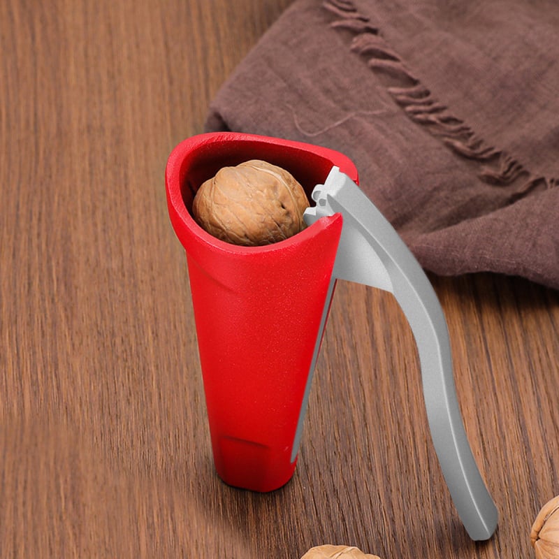 Separator de nuci din aluminiu cu mâner lung, pâlnie și clemă verticală, logo inclus