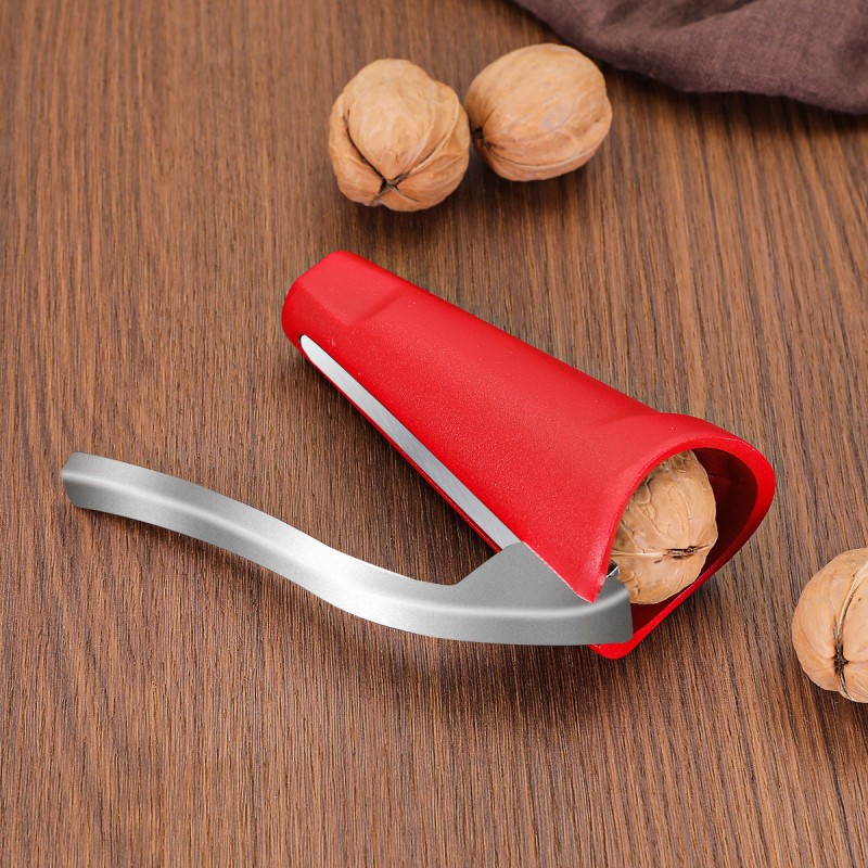 Separator de nuci din aluminiu cu mâner lung, pâlnie și clemă verticală, logo inclus