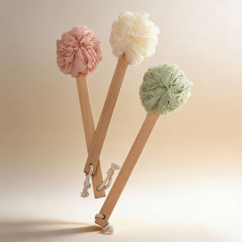 Fürdőgolyó hátmosó hosszú nyéllel (PE, univerzális, 60 db)