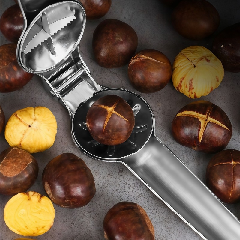 Rozsdamentes acél gesztenyepattintó klipek, kézi nyomó eszköz a nyers gesztenyék hámozásához, modern egyszerű stílus (Anyag: rozsdamentes acél; Kategória: gesztenyepattintó klipek; Stílus: modern egyszerű; Piacra dobás: 2013 tavasza)