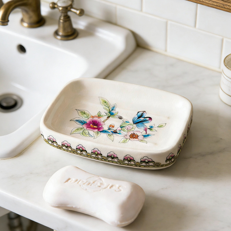 Keramički poslužavnik za sapun u europskom stilu s odvodom, mogućnost tiska logotipa, luksuzan izgled