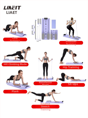 Brušný koliesko, skladateľné tiché fitnes zariadenie na Pilates, 4-in-1/6-in-1, pre domáce a kancelárske použitie, hmotnosť 6 kg