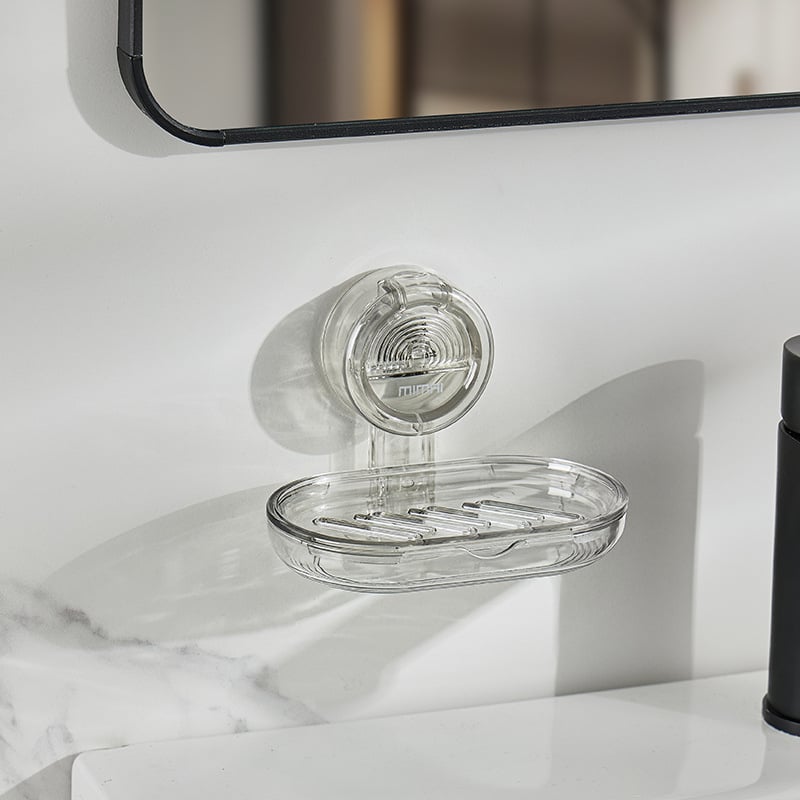 Cutie de săpun montată pe perete, cu ventuză, transparentă, cu două niveluri, pentru drenaj