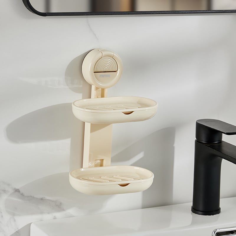 Cutie de săpun montată pe perete, cu ventuză, transparentă, cu două niveluri, pentru drenaj