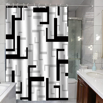 Geometrijska prugasta zavjesa za tuširanje, vodootporna i otporna na plijesan, poliester, marka Luowu, model YL-40
