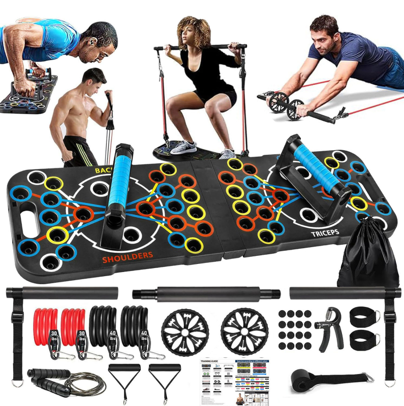 Family Višenamjenska daska za sklekove s kotačem za trbuh – kućni trening, sklopiva, model 054, težina 4,02 kg