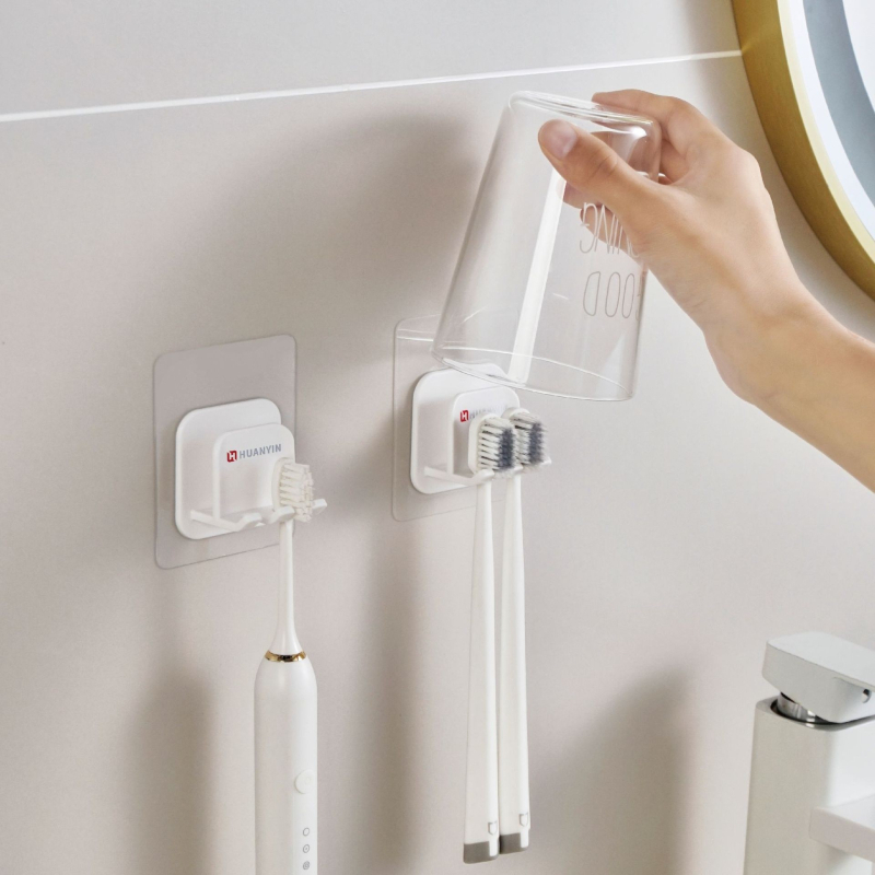 Zidni držač četkica za zube bez bušenja, s usisnom čašicom, za četkice, čaše za vodu i električne četkice