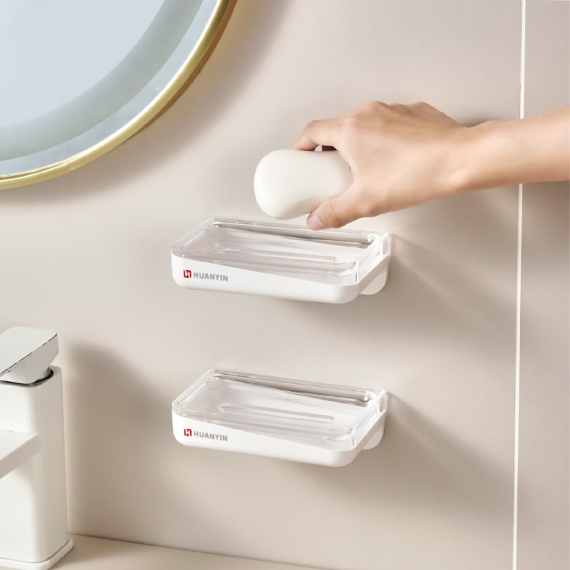 Ring Silver falra szerelhető fúrás nélküli szappantartó doboz, duplaszintű, műanyag