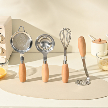304 rozsdamentes acélból készült pürésítő fa fogantyúval, konyhai szita és tojásfehérje szeparátor, modern minimál stílus