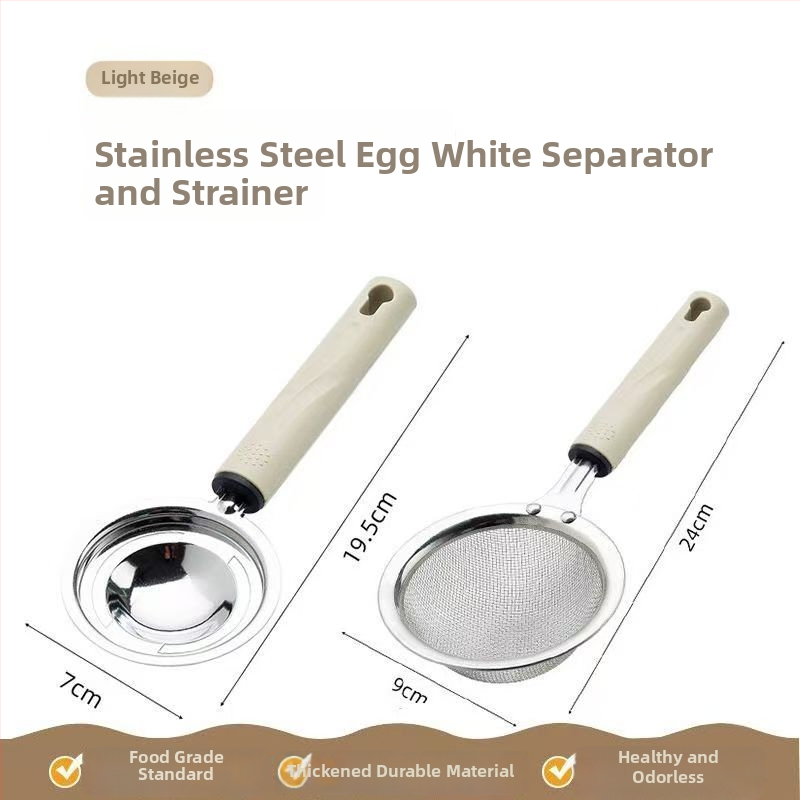 Vajíčkový šľahač – trojčlenný set s filtračnou sieťkou a oddeľovačom bielkovín, ručný neelektrický kuchynský nástroj na pečenie, moderný minimalistický dizajn