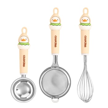 Set din oțel inoxidabil pentru cofetărie cu sită pentru făină, strecurător, sită filtrantă, tel pentru ouă și separator de albușuri; imprimare logo disponibilă; ideal cadou; manual